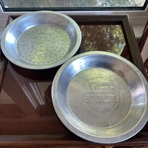 Vintage Bakers Square Pie Pans – Set of 2 – 9” Aluminum, 1 Solid & 1 Perforated